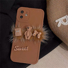 Load image into Gallery viewer, Korean Cute Plush Cartoon 3D Bear Biscuits Phone Case For iPhone 11 12 13 Pro XS Max X XR 7 8 Plus Kawaii Winter Soft Back Cover