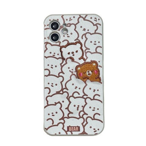 Korean Cute Cartoon Embroidery Bear Flower Phone Case For iPhone 13 12 11 Pro XS Max X XR 7 8 Plus Tulip Soft Silicon Back Cover