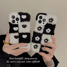 Load image into Gallery viewer, Korean Cute Fuzzy Plush Lattice Flower Phone Case For iPhone 13 12 11 Pro XS Max X XR 7 8 Plus Winter Soft Shockproof Back Cover