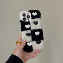 Load image into Gallery viewer, Korean Cute Fuzzy Plush Lattice Flower Phone Case For iPhone 13 12 11 Pro XS Max X XR 7 8 Plus Winter Soft Shockproof Back Cover