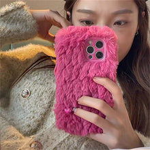 Load image into Gallery viewer, INS Korean Cute Fuzzy Plush Pink Girls Phone Case For iPhone 13 12 11 Pro XS Max X XR 7 8 Plus Winter Soft Shockproof Back Cover