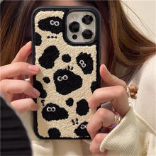 Load image into Gallery viewer, Korea Cute Cartoon Fuzzy Plush Black Briquettes Phone Case For iPhone 13 12 11 Pro XS Max X XR Winter Soft Shockproof Back Cover