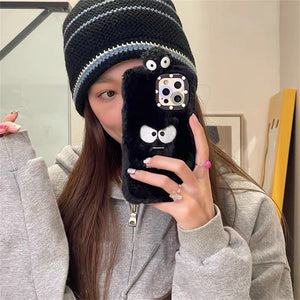 Korean Cute 3D Plush Angry Briquettes Phone Case For iPhone 13 12 11 Pro XS Max X XR 7 8 Plus Winter Soft Shockproof Back Cover