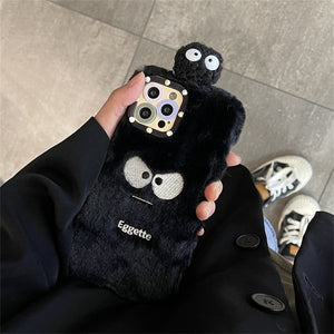 Korean Cute 3D Plush Angry Briquettes Phone Case For iPhone 13 12 11 Pro XS Max X XR 7 8 Plus Winter Soft Shockproof Back Cover