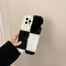 Load image into Gallery viewer, Korean Cute Fuzzy Plush Cartoon Lattice Phone Case For iPhone 11 12 13 Pro XS Max X XR Winter Kawaii Soft Shockproof Back Cover