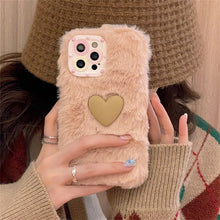 Load image into Gallery viewer, Korean Cute Cartoon Plush Love Heart Phone Case For iPhone 13 12 11 Pro XS Max X XR 7 8 Plus Winter Soft Shockproof Back Cover