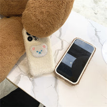 Load image into Gallery viewer, INS Korean Cute Cartoon Fuzzy Plush Teddy Bear Phone Case For iPhone 13 12 11 Pro XS Max X XR Winter Soft Shockproof Back Cover