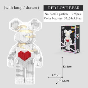 Color Net Red Love Violent Bear Series Assemble Building Block Toy Model Bricks With Lighting Set Antistress Toys For Kids Gift
